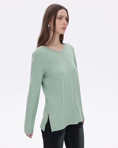 GAYHAY Womens Long Sleeve T Shirts V Neck 3 Pack Basic Tee Thick Casual Soft Loose Fit Layering Tops Ladies Warm Fall Outfits 2025 Black Burgundy Navy Blue - Thumbnail 5