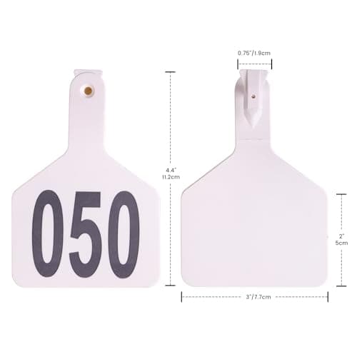 Cattle Ear Tags with 001-050 Numbers Large 1-Piece Z Livestock Ear Tags for Cow Goat Sheep Pig Calves Dog,Animal ID Identification Tag 4.4"x 3",White - Thumbnail 2