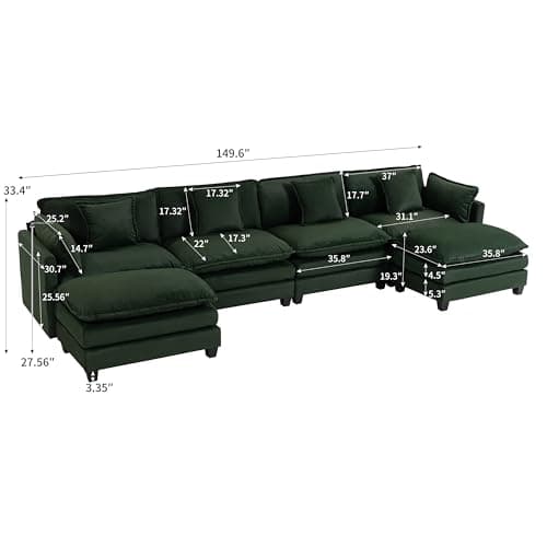Fachmaih Sectional Cloud Couch 150" Modular Sofa with Ottoman Deep Seat Couches Modern Cloud Couch with Pillow for Living Room, Bedroom and Apartment - Thumbnail 2