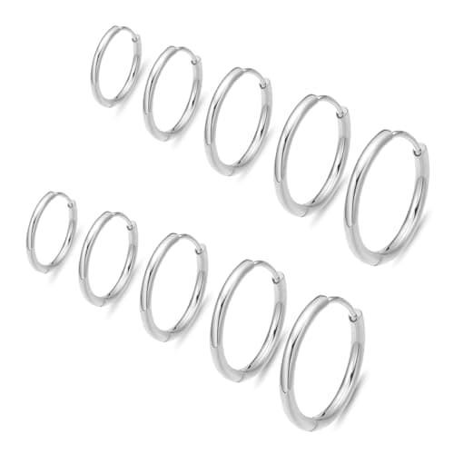 ENVYOU 316L Surgical Steel Huggie Hoop Earrings,Dainty Pave Cubic Zirconia Cartilage Tiny Earring for Sensitive Ears Hypoallergenic Lightweight (Silver, 20G*6/8/10/12/14mm) - Image 1