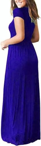 DEARCASE Maxi Dress for Women Dark Blue X-Large Crewneck Short Sleeve Sundresses Wedding Guest A-line Casual Loose Party Vintage Spring Summer Vacation Flowy Beach Long Dresses with Pockets - Thumbnail 2