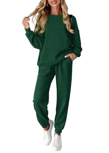 KIRUNDO Sweatsuits Women 2 Piece Outfit Matching Workout Lounge Sets Spring Fall Clothing Tracksuit Airport Travel Outfits(Dark Green,X-Large) - Image 1