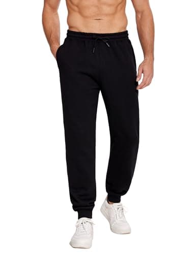 PINSPARK Mens Fleece Joggers Pants Heavyweight Sweatpants with Zipper Pockets Straight Leg Sweats Winter Jogging Pants Me Black - Image 1