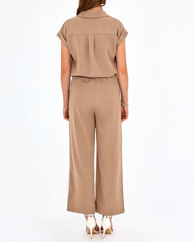 PRETTYGARDEN Womens 2 Piece sets Summer Cap Sleeve Tops Palazzo Pants Dressy Casual Vacation Travel Outfits Tracksuits(Khaki,Medium) - Thumbnail 2