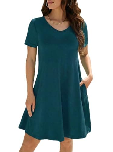 KORSIS Dresses for Women Casual T-Shirt Summer Short Sleeve Loose Comfy Dress Swing Flowy Beach Vacation Sundress with Pocket Lake Blue - Image 1