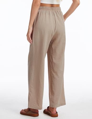 Demoking Cotton Linen Pants Women Straight Leg Casual Loose Drawstring Hippie Beach Vacation Clothes Khaki S - Thumbnail 5