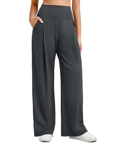 G4Free Yoga Dress Pants for Women High Waisted Wide Leg Dressy Trousers Stretch Comfy Lounge Pants with Pockets(Dark Gray,S,30") - Image 1