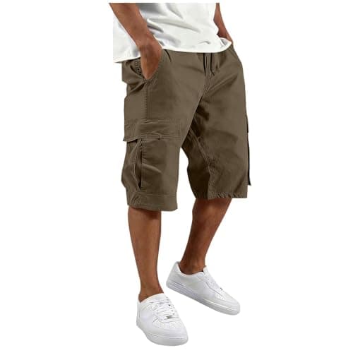Cargo Shorts for Men - Capri Long Cargo Shorts for Men Relaxed Fit Below Knee 3/4 Length Elastic Waist Summer Outdoor Short Pants with 6 Pockets - Camping,Hiking,Climbing,Fishing,Casual Wear,Workwear - Image 1