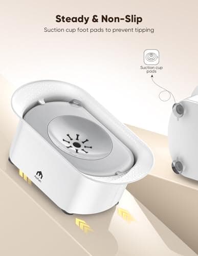 PETPATH Dog Water Bowl 2.2l/75oz - No Spill Splash-Proof Design, Anti-Slip Suction Base & Slow Flow Dripless Dispenser, Large Capacity Dog Bowl for Messy Drinkers (White- Gray) - Thumbnail 4