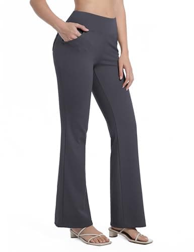 BUBBLELIME 29"/31"/33"/35"/37" Women's High Waist Stretchy Bootleg Yoga Pants with Out Pockets 4 Pockets_DEEP_Grey XL_33" Inseam - Image 1