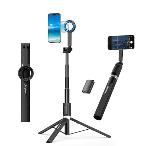 JierLottume Selfie Stick for iPhone MagSafe, 67" Extendable Magnetic Phone Tripod with Remote, 360° Rotatable Travel Tripod with Metal Ring, Compatible with iPhone 12-17/Samsung Galaxy/Android Phones - Image 1