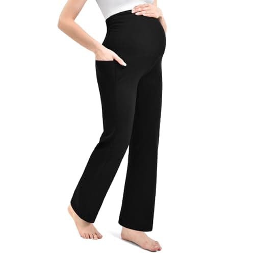 Leafigure Maternity Pants with Pockets Over The Belly Lounge Wide Leg Yoga Pants for Women Pregnancy Black M - Image 1