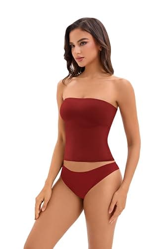 FLYSHEWIN Tube Top Women Y2K Non See Through Double Lined Basic Summer Festival Sexy Going Out Casual Sleeveless Tank Top Wine - Thumbnail 4