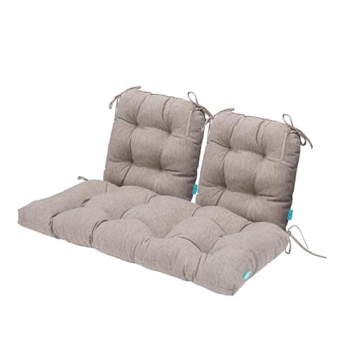 QILLOWAY Outdoor/Indoor Patio Wicker Seat Cushions with Ties Group Loveseat/Two U-Shape Cushions for Patio Furniture,Wicker Loveseat,Bench,Porch,Patio Chair Cushions Set of 3 (Tan/Grey) - Thumbnail 3