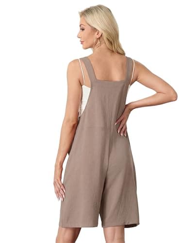 HiMONE Womens Casual Rompers For Women Sleeveless Short Jumpsuit Adjustable Overalls For Summer (Light Khaki-XL) - Thumbnail 5