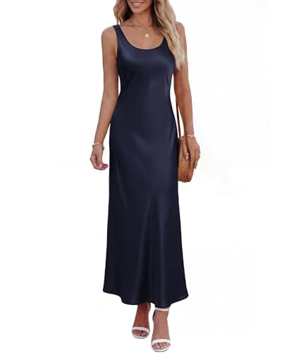 BTFBM Satin Dress Sleeveless Scoop Neck Summer Dresses for Women Elegant 2026 Loose Party Sundresses Fashion Clothing(Navy Blue, X-Large) - Image 1