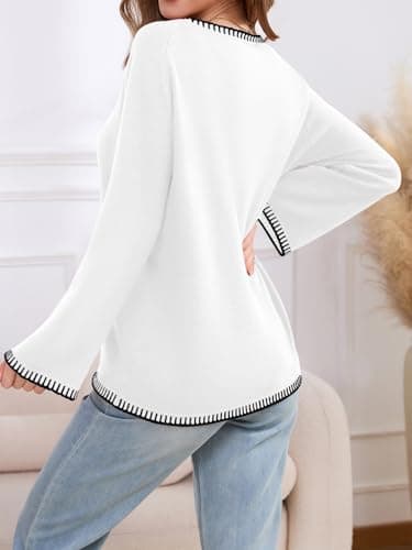 JUYUEO Tie Front Bow Cardigan for Women Trendy Long Sleeve Knit Open Front Sweater Casual Fall Winter Clothes 2026 White XL - Thumbnail 4