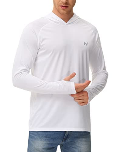 isnowood Sun Shirt UPF 50+ Men's Fishing Long Sleeve UV Protection Hoodie Hiking Rash Guard Swimming Running White - Image 1