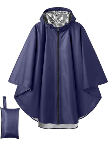 COOFANDY Rain Ponchos for Adults Lightweight Hooded Reusable Raincoat with Waterproof Zipper Camping Fishing Navy Blue - Image 1