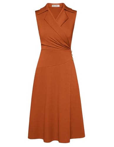 GRACE KARIN Orange Work Midi Dresses for Women,Wrap Business Casual Funeral Outfit for Women,Wedding Guest Dresses S - Image 1