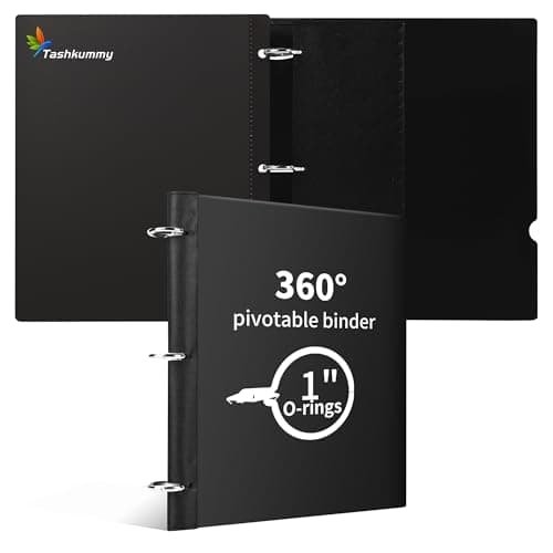 Tashkummy 360 Degree Pivotable Binder, Upgraded 3 Ring Binder 1 inch, Flexible Binders 3 Ring, Foldable Three Ring Binders- Black