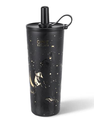 GiNT 25 oz Tumbler with Straw, Insulated Cup with Straw, 316L Stainless Steel Travel Tumbler with Leak-Resistant Screw Lid, Sweat-Free Cupholder Friendly Water Cup, Raised Gold Foil Artwork