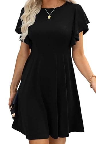 Happy Sailed Wedding Guest Dresses for Women Spring Summer Crewneck Ruffle Sleeve High Waist Flowy A Line Mini Party Cocktail Dress Black Large - Image 1