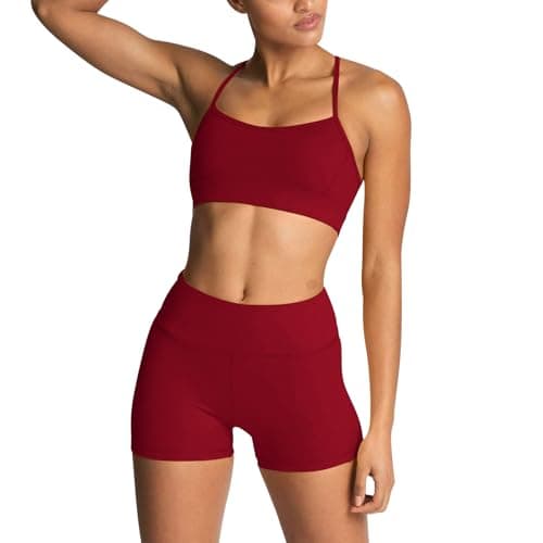 Womens 2 Piece Workout Sets Sports Bra High Waist Tummy Control Biker Shorts Yoga Pilates Outfits