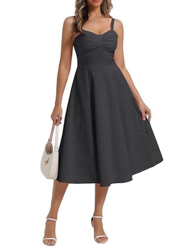 Belle Poque 1950s Vintage Black Gingham Dress for Women Sweetheart Neckline Midi Dresses Summer Cute A Line Sun Dress XL - Image 1