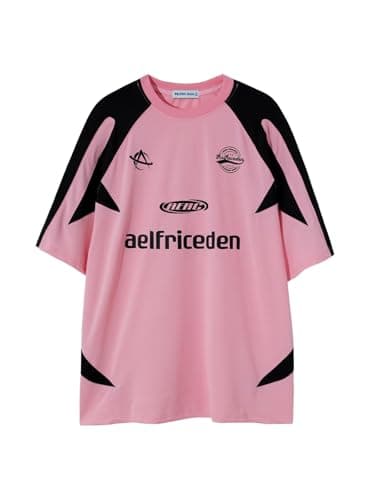 Aelfric Eden Graphic Tees for Women Oversized T Shirts Men Color Block Y2k Jersey Pink Summer Tops - Image 1