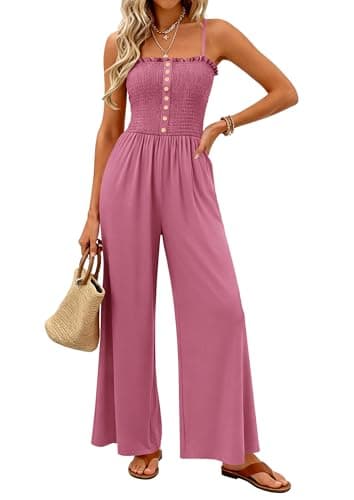 PRETTYGARDEN Jumpsuits for Women Dressy 2026 Summer Sleeveless Casual Wide Leg Rompers Spring Cruise Vacation Outfits (Pink,Small) - Image 1