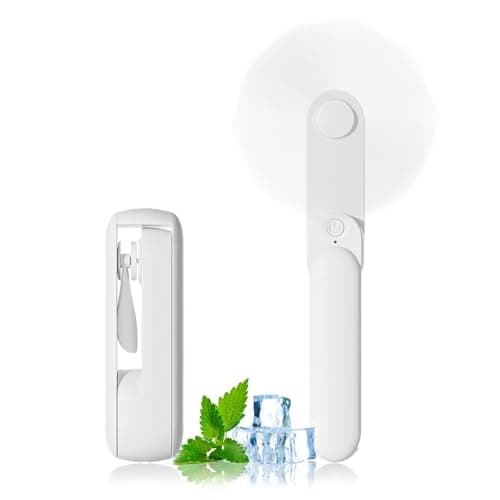 Portable Handheld Fan, 2 IN 1 Mini Hand Fan, Battery Operated [8-15 Working Hours], USB Rechargeable Personal Foldable Fan for Indoor, Small Pocket Fans Travel Essentials for Outdoor (White)