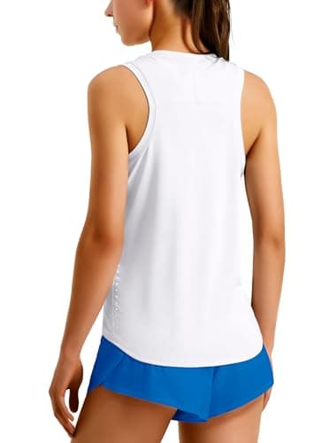 Hugut Women's Lightweight Workout Tank Tops Racerback Athletic Running Tennis Sleeveless High Neck T-Shirt White - Image 1