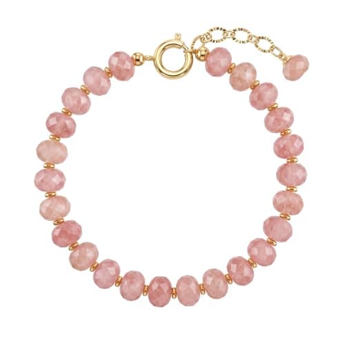 MTMY Chunky Beaded Bracelets for Women, 14K Gold Plated Colorful Natural Stone Beads Chain Bracelets Handmade Jewelry (Strawberry-colored) - Image 1