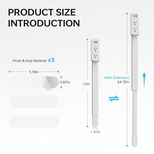 Electrical Outlet Extender Long Stick with 180° Swivel | Extends 23-35 in for Hard-to-Reach Places | 2 AC Outlets + 3 Ports (USB-C/USB-A) for Bed, Dorm, Office & Sofa - Thumbnail 6