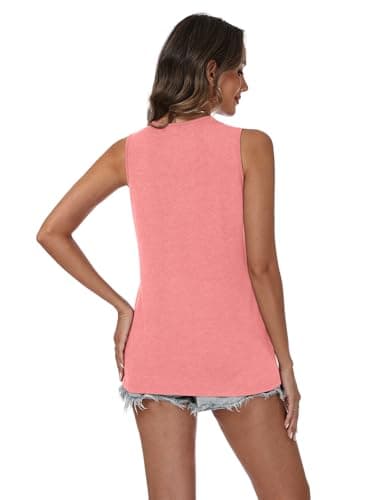 YESTTO Tank Tops for Women Summer V Neck T Shirts Sleeveless Tops Casual Loose Fit Basic Tees Women Blouses 2026 Fashion Coral - Thumbnail 5