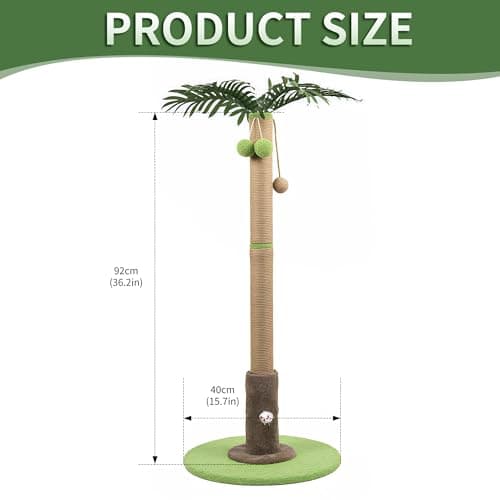 RPZ Palm Tree Cat Scratching Post for Indoor Cats, Tall Sisal Cat Scratcher Tree with Sturdy Base, Cute Cat Scratch Post for Kittens & Adult Cats - Thumbnail 2