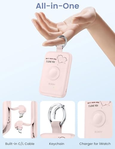 RORRY CharmGo Portable Charger, 10000mAh 20W Fast Charging Portable Charger Power Bank with Built in Cables, Travel Battery Pack for iPhone 17/16/15/14/13/12 and Apple Watch, Mom-Pink - Thumbnail 2