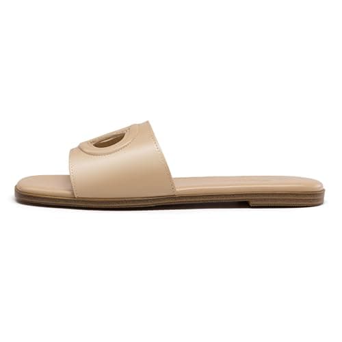 Athlefit Flat Sandals for Women Nude Square Open Toe Comfortable Slip On Beach Summer Slide Sandals Size 6 - Thumbnail 4