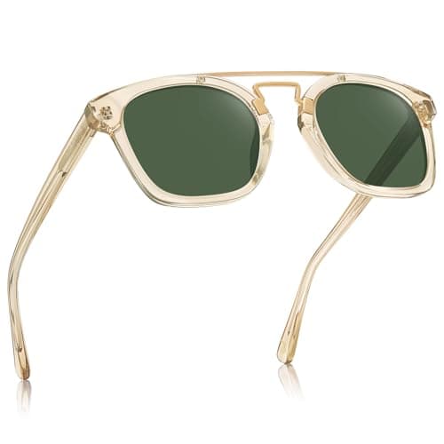 CARFIA Retro Sunglasses Womens Trendy Polarized UV400 Protection, Chic Square Double Bridge Colorful Acetate Frames