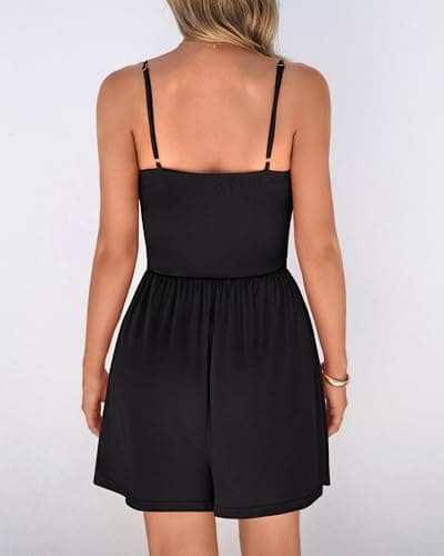 BTFBM Summer Rompers For Women 2026 Casual One Piece Spaghetti Strap Sleeveless Shorts Jumpsuit Beach Vacation Outfits(Black, Medium) - Thumbnail 3