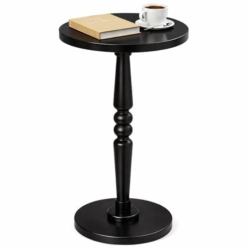 Round Side Table for Small Spaces - Small Accent End Table Nightstand with Solid Wood Top and Pedestal Leg - Modern Drink Table for Livingroom, Bedroom, Corners, Office - Image 1