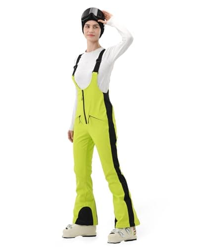 HIGH EXPERIENCE Womens Ski Bib Pants Slim Fit Soft Shell Snow Skinny Fitted Snowboard Insulated Waterproof Windproof Warm (Light Green, Medium) - Thumbnail 2
