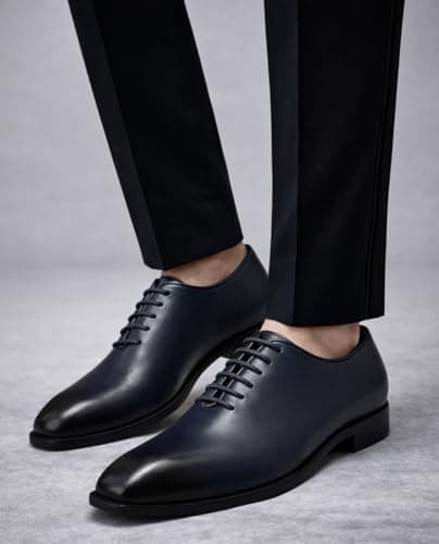 AUSTIN MILL Mens Dress Shoes Plain Toe Lace Up Oxfords for Business Work Wedding Office Prom Dark Blue - Thumbnail 2