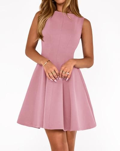 BTFBM Summer Dresses for Women 2026 Elegant Classy Formal A Line Sleeveless Party Cocktail Mini Dress Fashion Clothing(Pink, Large) - Thumbnail 6