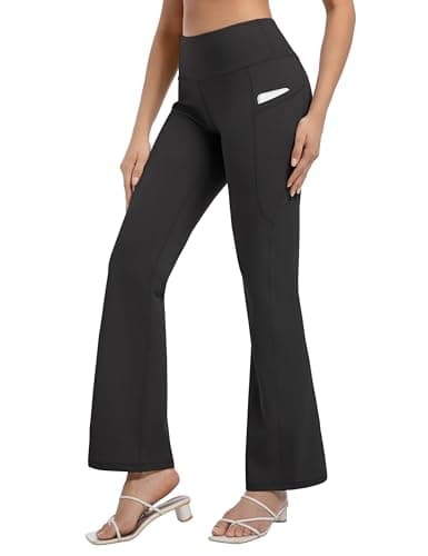 BUBBLELIME 33"/31"/33"/35"/37" Women's Bootcut Yoga Pants Tummy Control Flared with Side Pockets- Bootleg Side Pockets_Black L_33" Inseam - Image 1