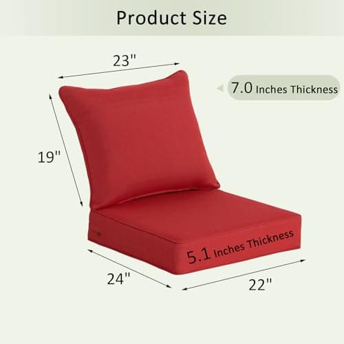 COZYVIDA Outdoor Deep Seat Cushion Set of 2, 22"x24" Seat & 23"x19" Back, Water-Proof Stain-Resistant UV Resistant Weather Resistant, 30D Foam with Recycled Fiber Fill and YKK Zippers,Chili-TPU - Thumbnail 2
