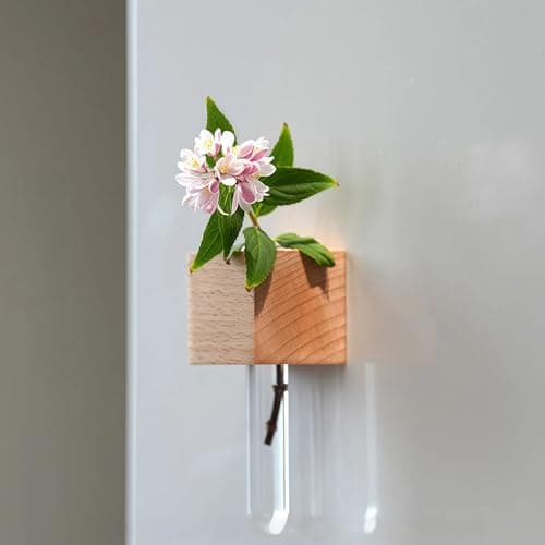 Mini Vase Magnets for Fridge,1PCS 3D Magnetic Wooden Wall Vase Holders with Test Tube, for Kitchen, Refrigerator, Bedroom, Storage, Office Decorations-M - Image 1