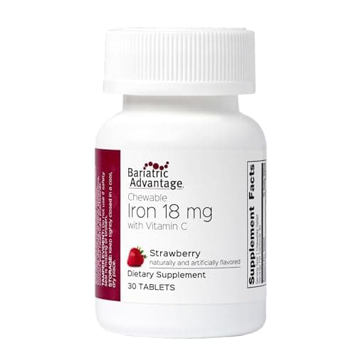 Bariatric Advantage Iron 18 mg with Vitamin C Chewable - Ferronyl Carbonyl Iron - Gentle on Stomach - Strawberry - 30 Count - Image 1