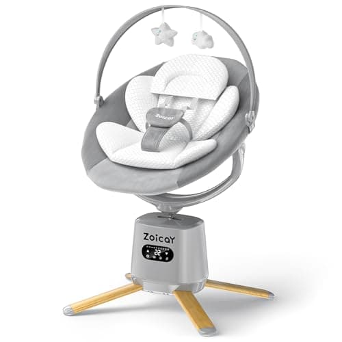 Baby Swings for Infants with 9 Modes & 8 Speeds, Electric 3D-Motion Baby Swings with APP Control, 6 Preset Lullabies, 360° Rotating Seat and Remote Control & BT Enabled, 5 Point Harness (Up to 25lbs)